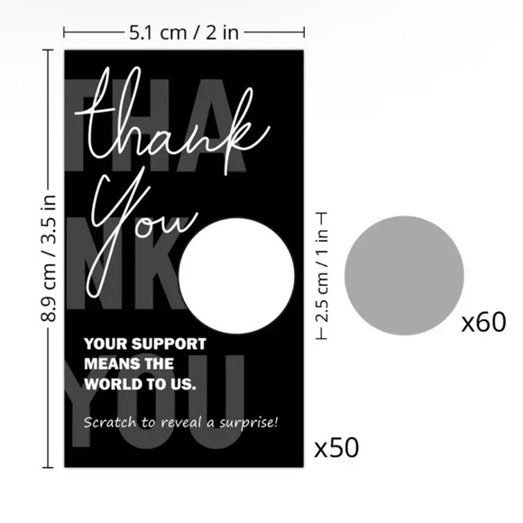 Black Scratch Off Thank You Cards - Set of 50 - Picture 2 of 3